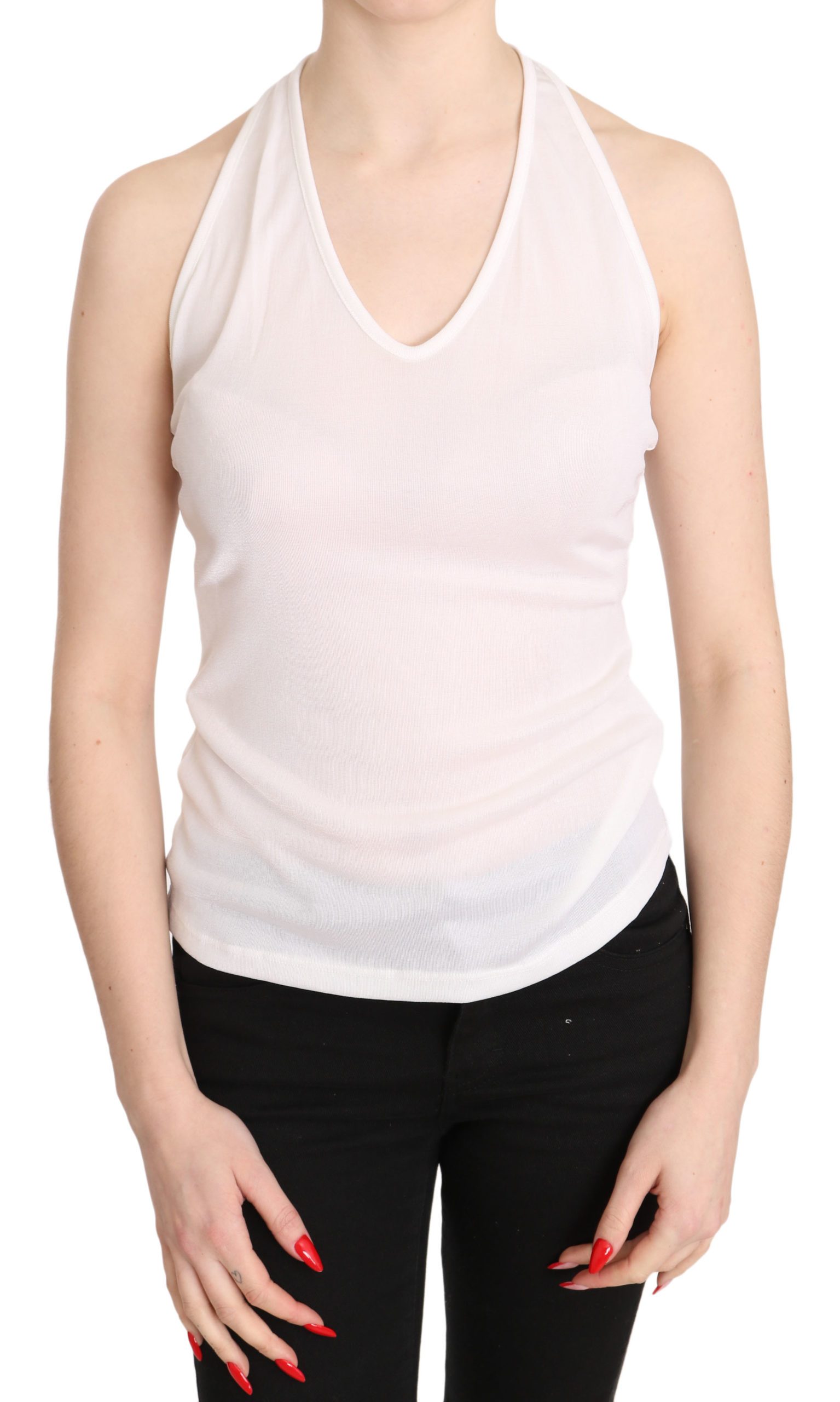 GF Ferre Women's Halter Cotton Sleeveless Casual Top White TSH3418 - IT38|XS
