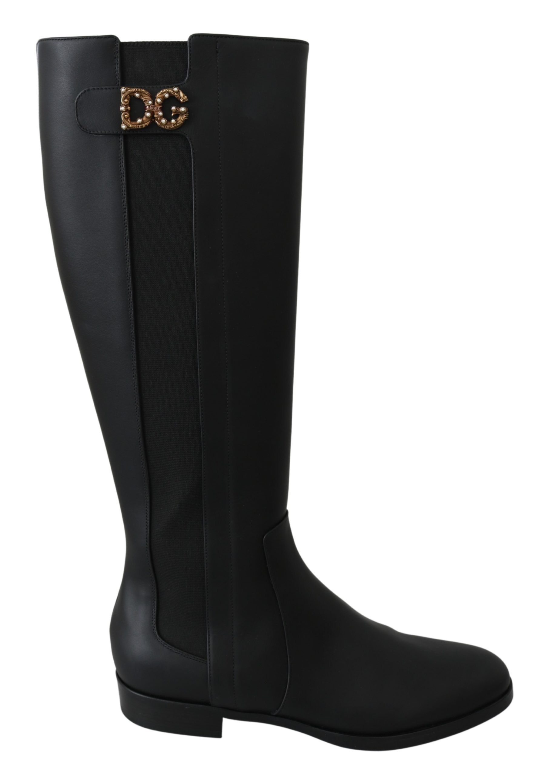 Dolce & Gabbana Women's Leather Knee High Boots Black LA6700 - EU39/US8.5