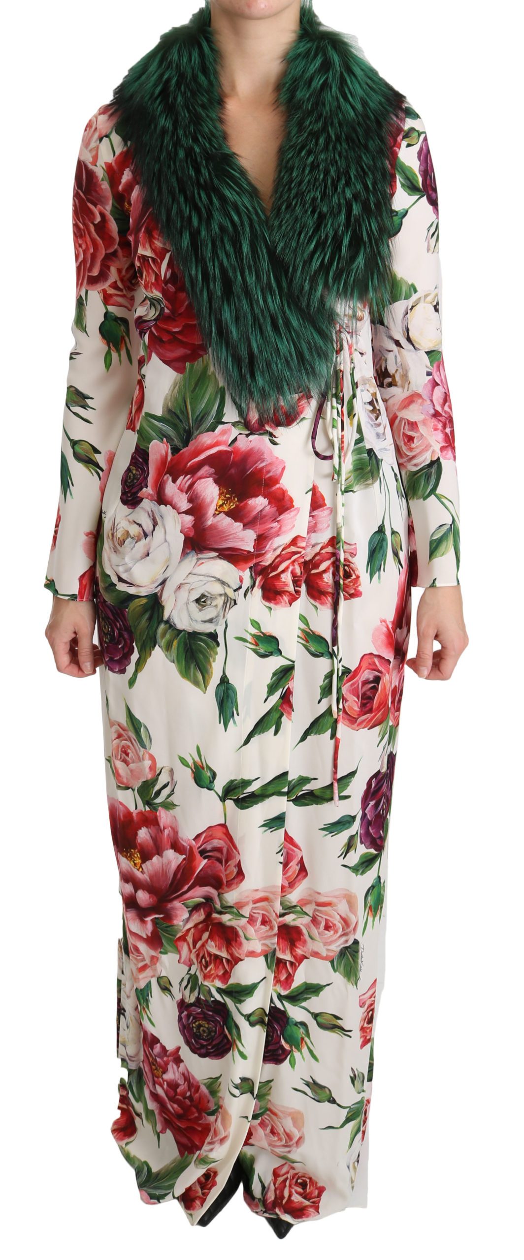 Dolce & Gabbana Women's Floral Shift Fur Silk Dress White DR2141 - IT36 | XS