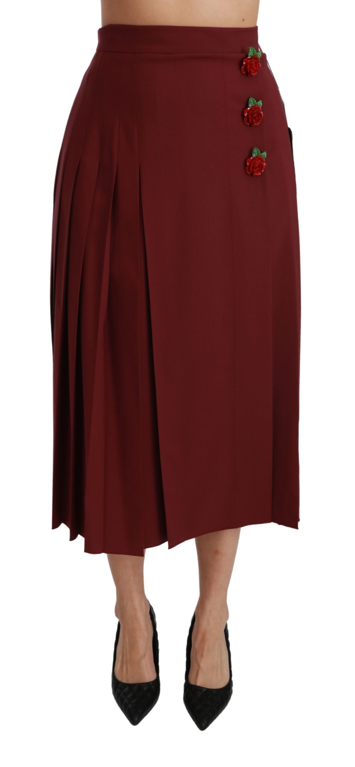 Dolce & Gabbana Women's High Waist Pleated Maxi Wool Skirt Red SKI1416 - IT38|XS