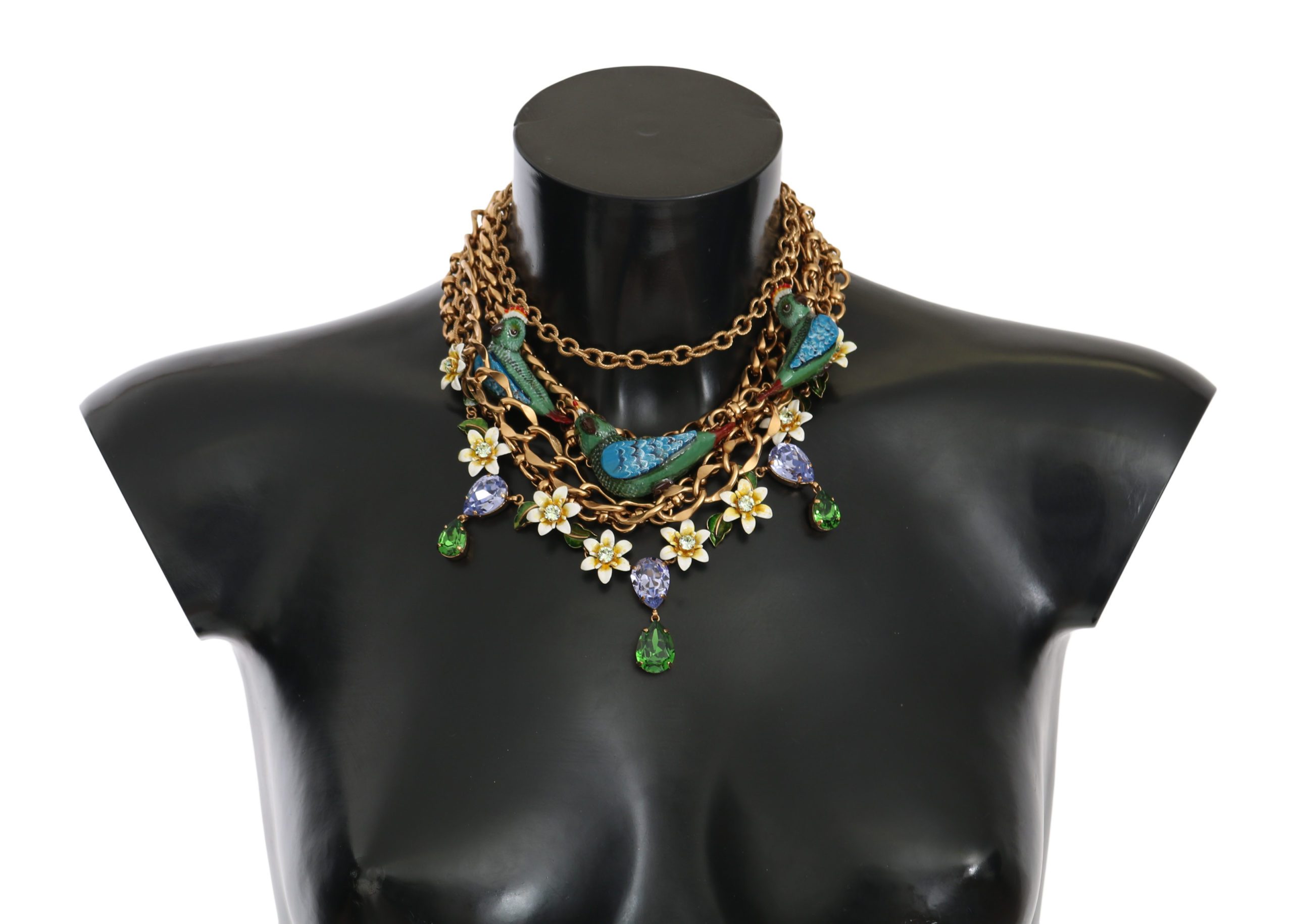 Dolce & Gabbana Women's Parrot Crystal Floral Charm Necklace Gold SMY2116
