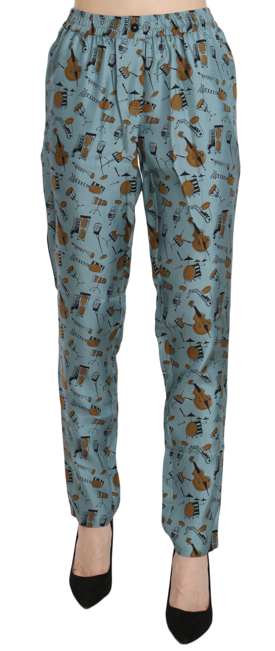 Dolce & Gabbana Women's Musical Instruments Print Tapered Trouser Blue Pan70079 - IT36|XXS