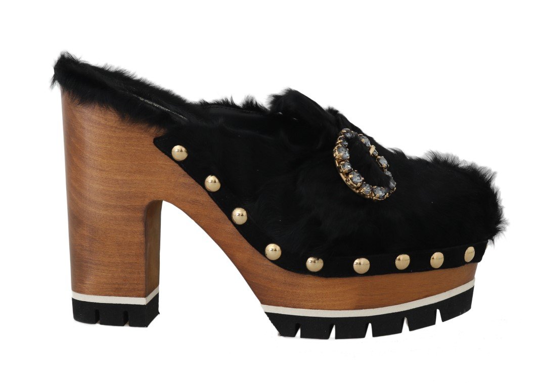 Black Xiangao Fur Crystal Mules - EU39/US8.5