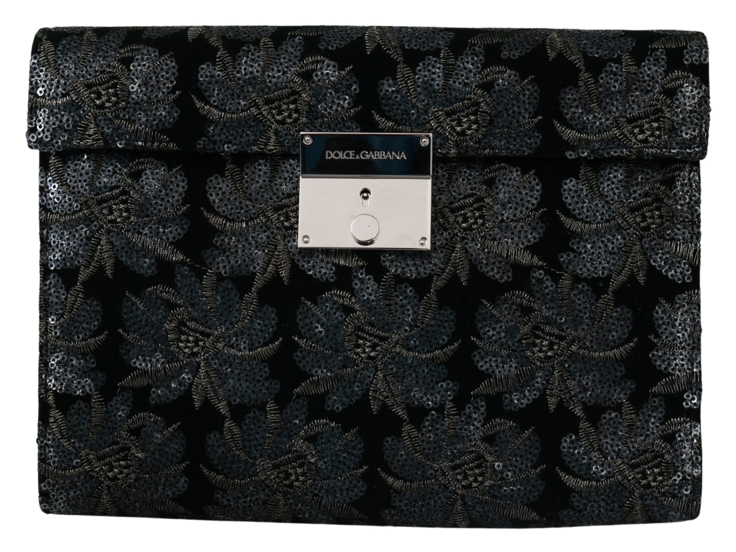 Dolce & Gabbana Men's Ricamo Sequined Leather Briefcase Bag Black VAS9861