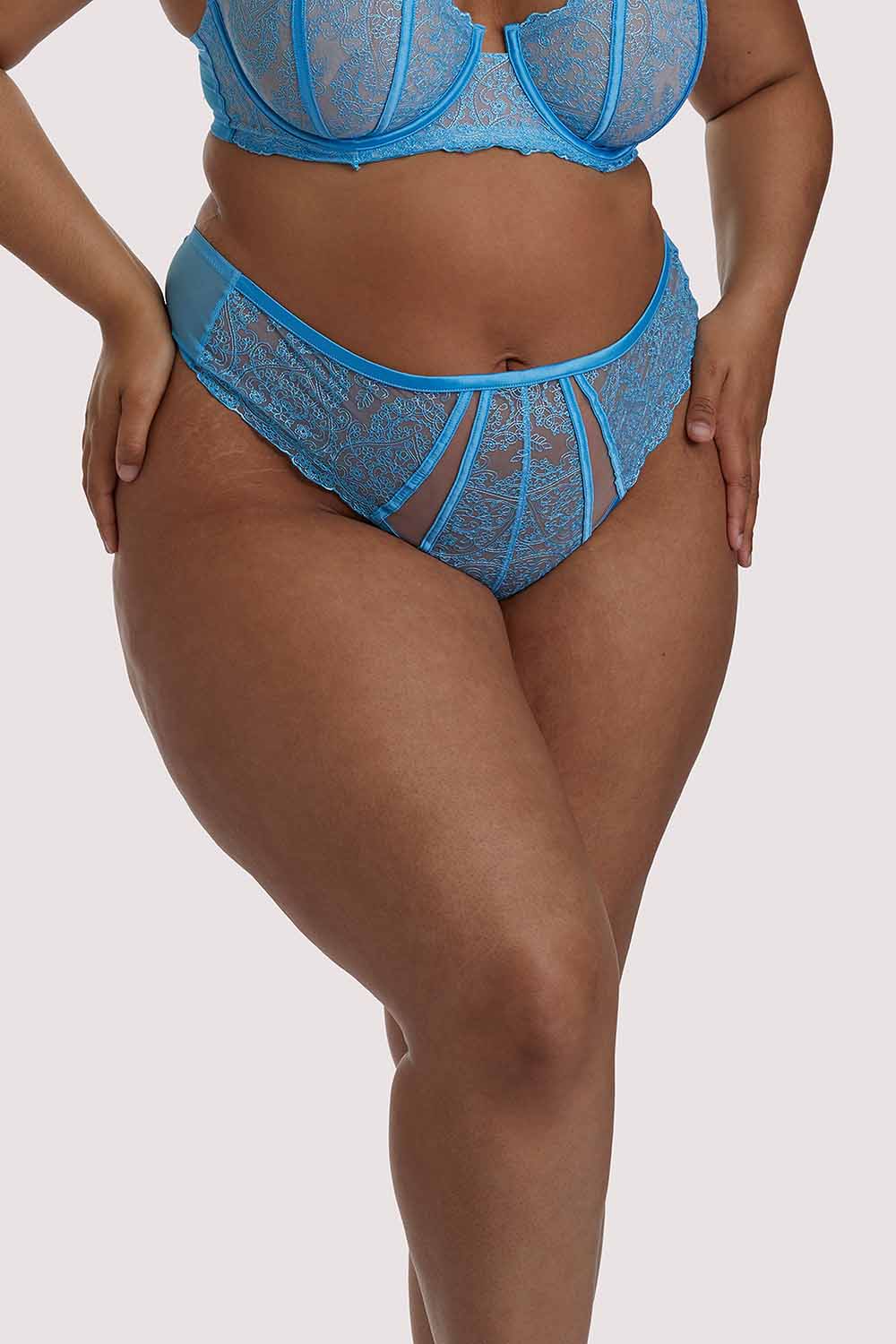 Gabi Fresh Peyton Blue Embroidery High Waist Thong UK 16 / US 12