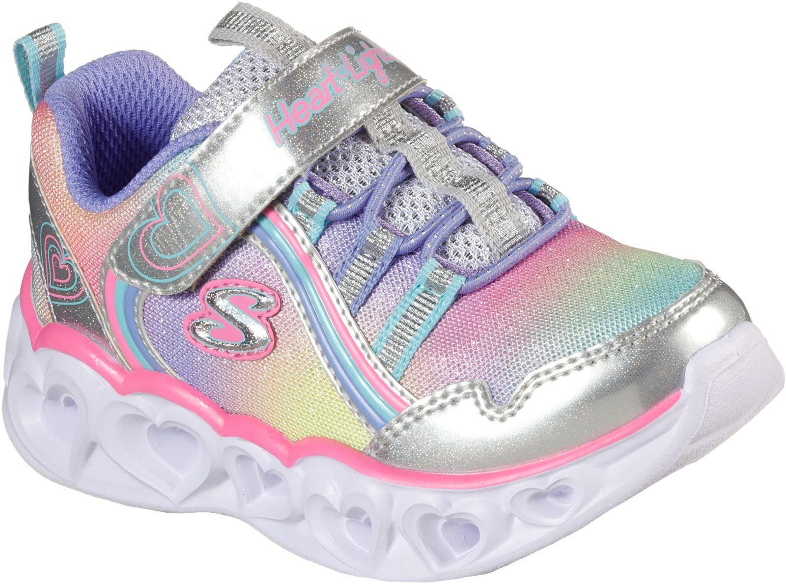 Skechers Kid's Heart Lights Rainbow Lux Trainer Various Colours 32081 - Silver/Multicoloured 4