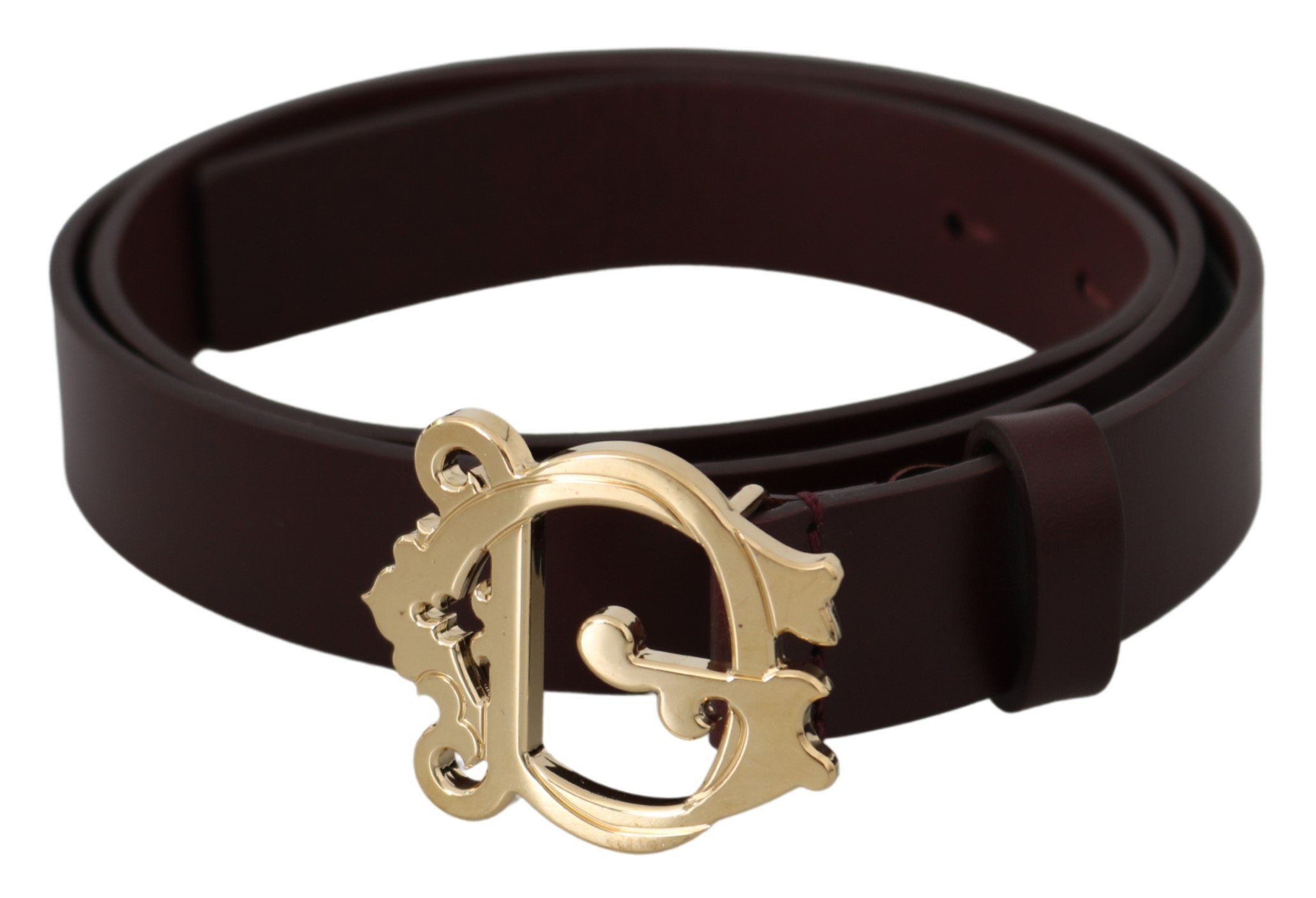 Brown Leather Gold Baroque DG Buckle Belt - 90 cm / 36 Inches