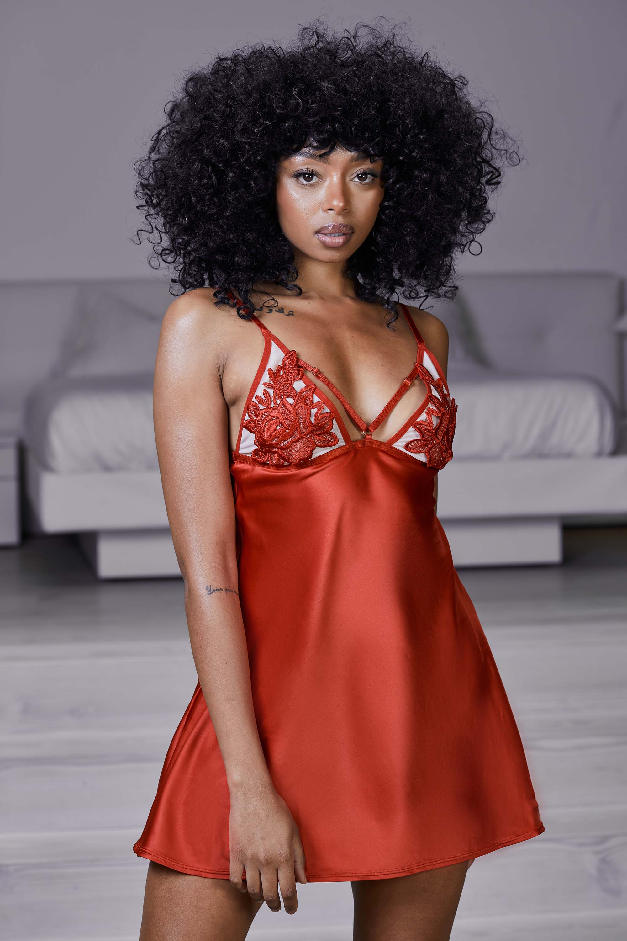 Hustler Brooke Red Applique Chemise UK 10 / US 6