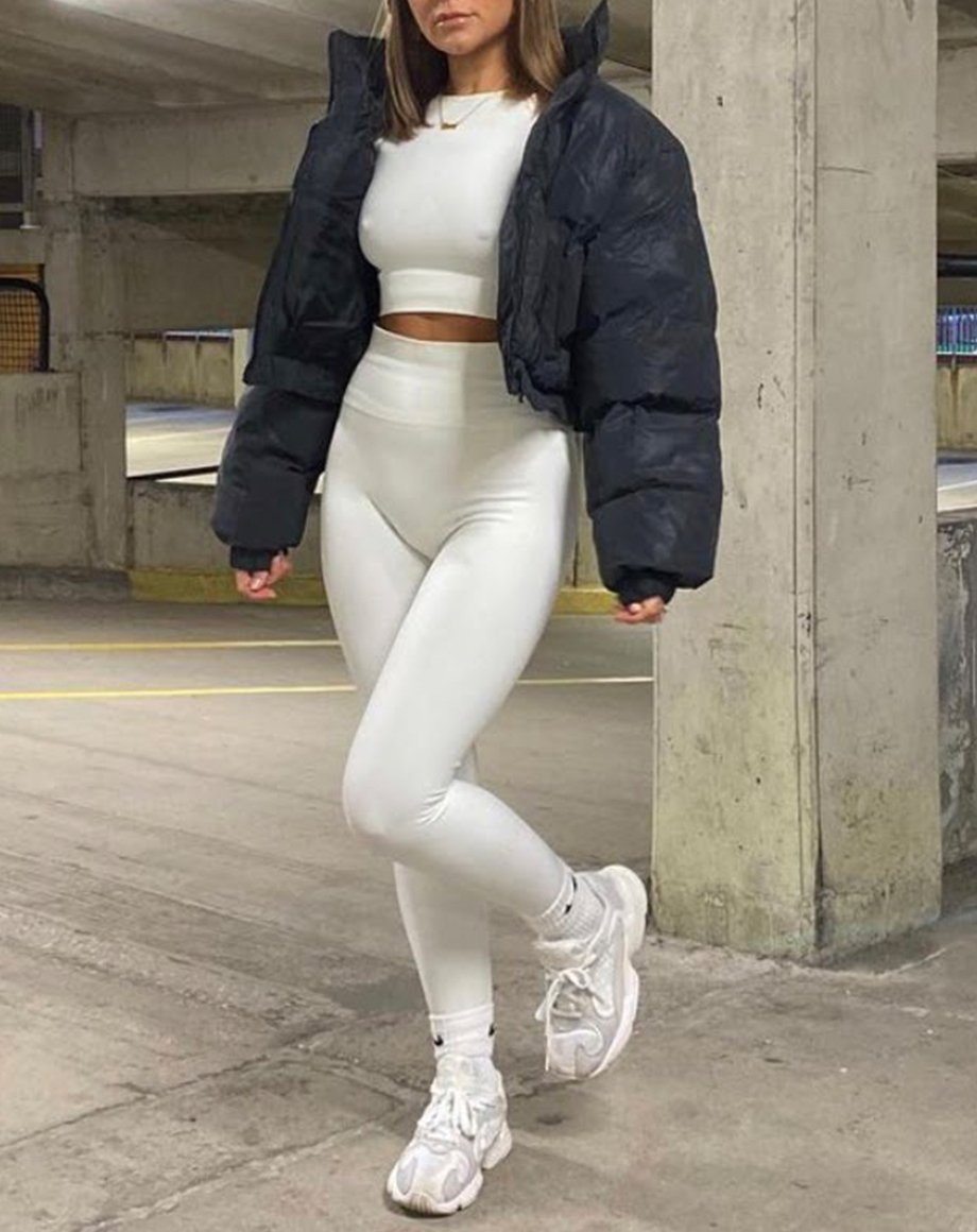 Crop Reflective Puffer Jacket - Black / 8