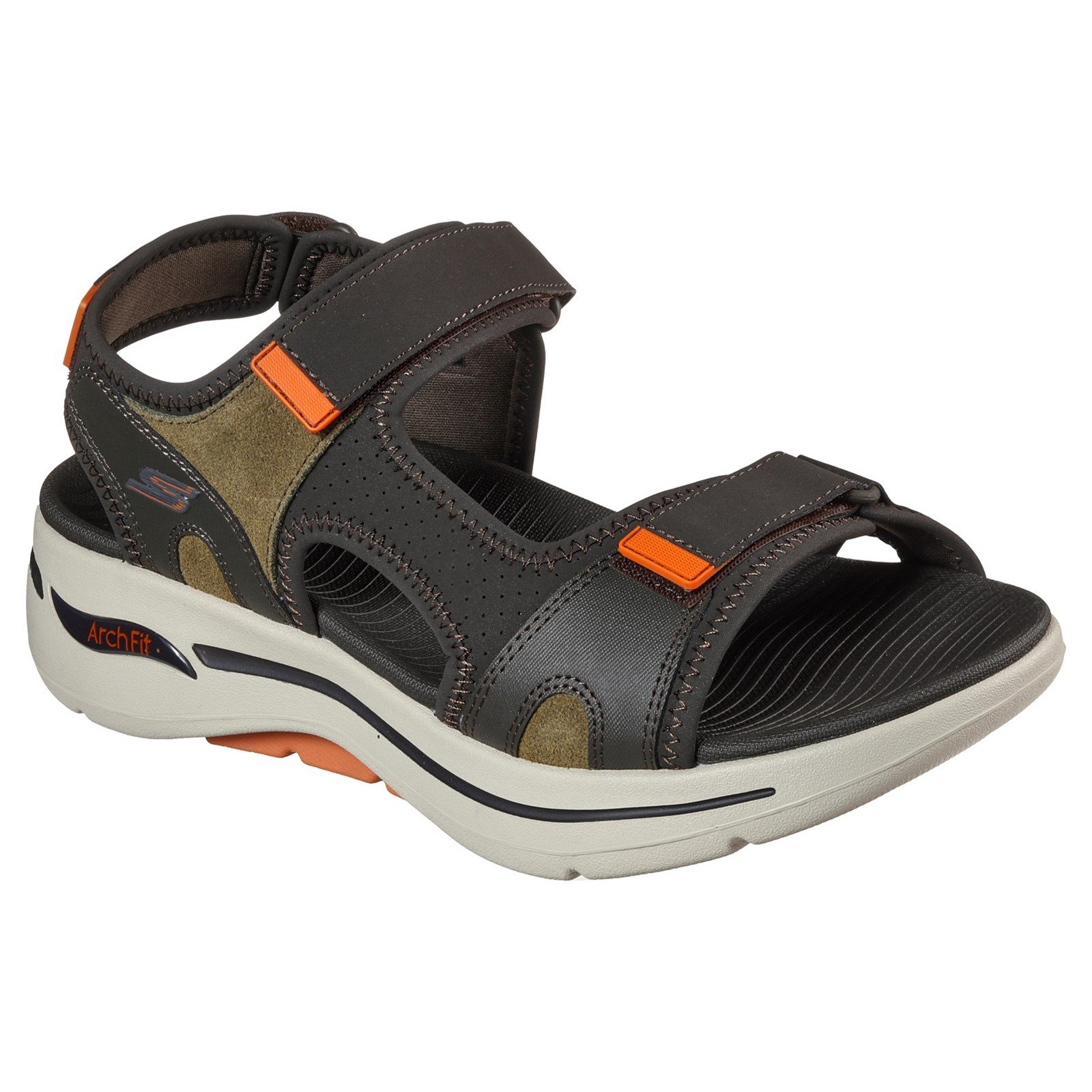 Skechers Men's Go Walk Arch Fit Mission Summer Sandal Multicolor 32211 - Olive/Orange 8