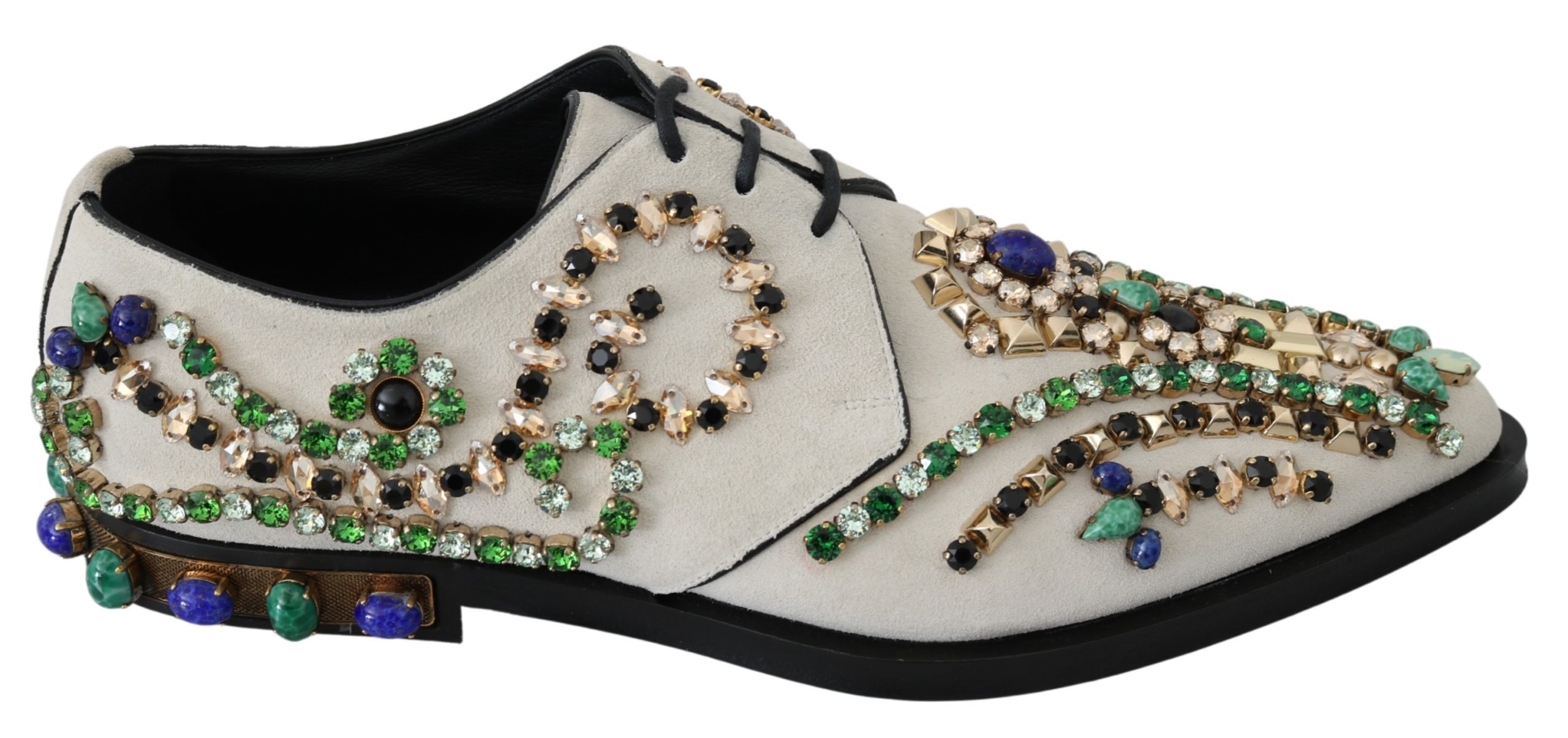 White Suede Crystal Dress Broque Shoes - EU41/US10.5