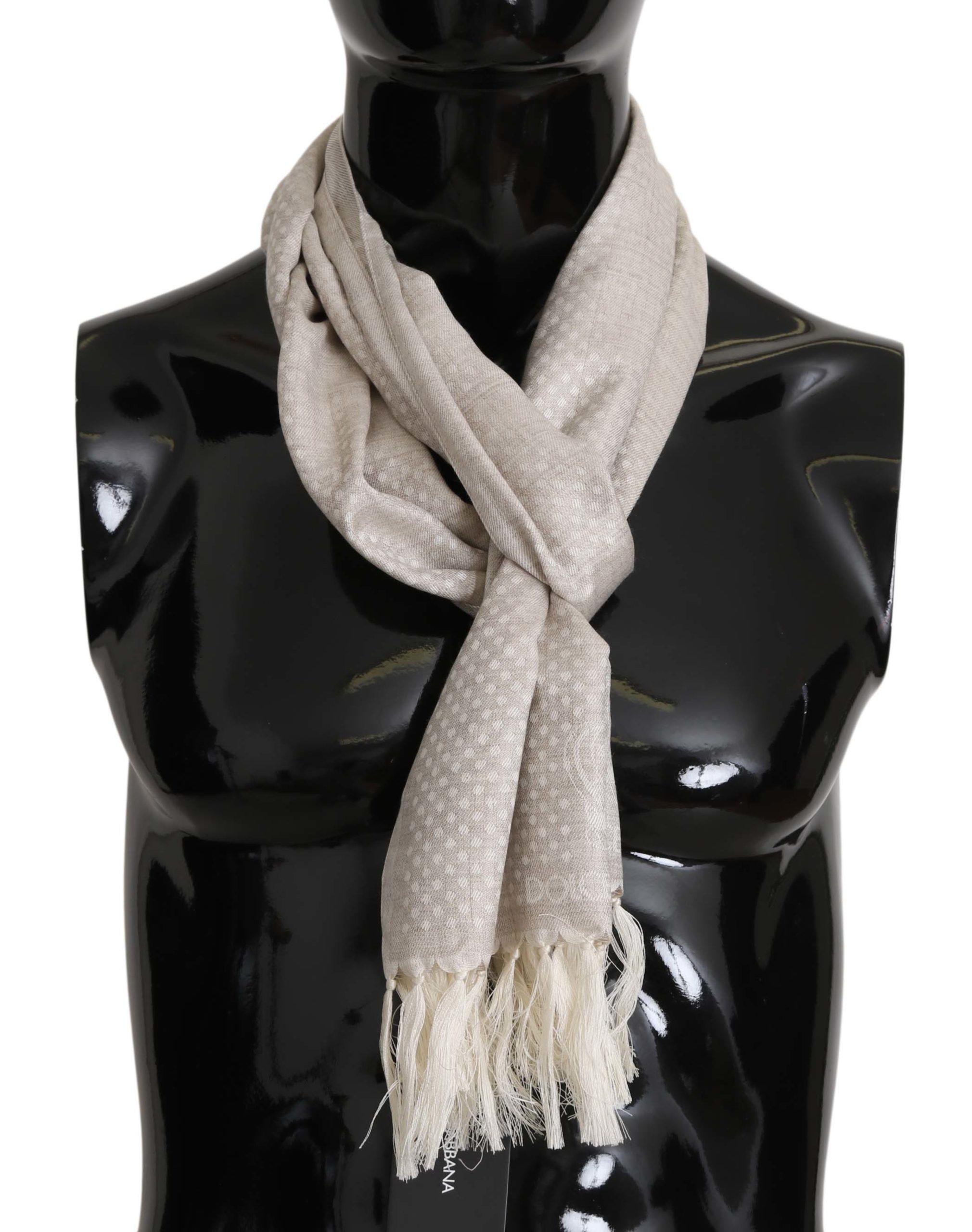 Dolce & Gabbana Men's Silk Wool Fringes Wrap Scarf Khaki MS5145