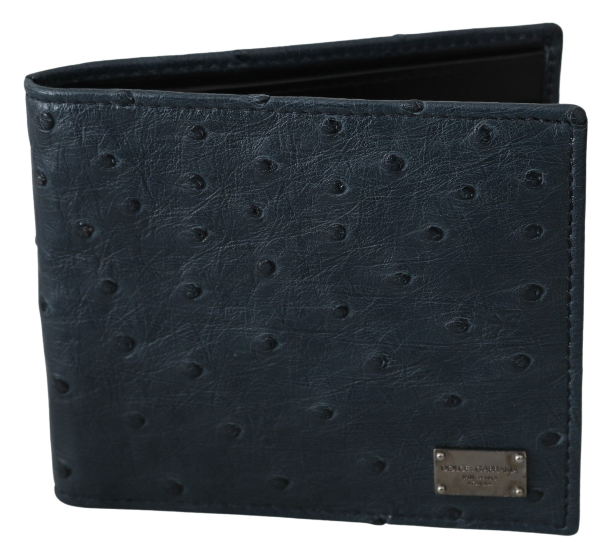 Dolce & Gabbana Men's Ostrich Leather Bifold Wallet Blue VAS9695