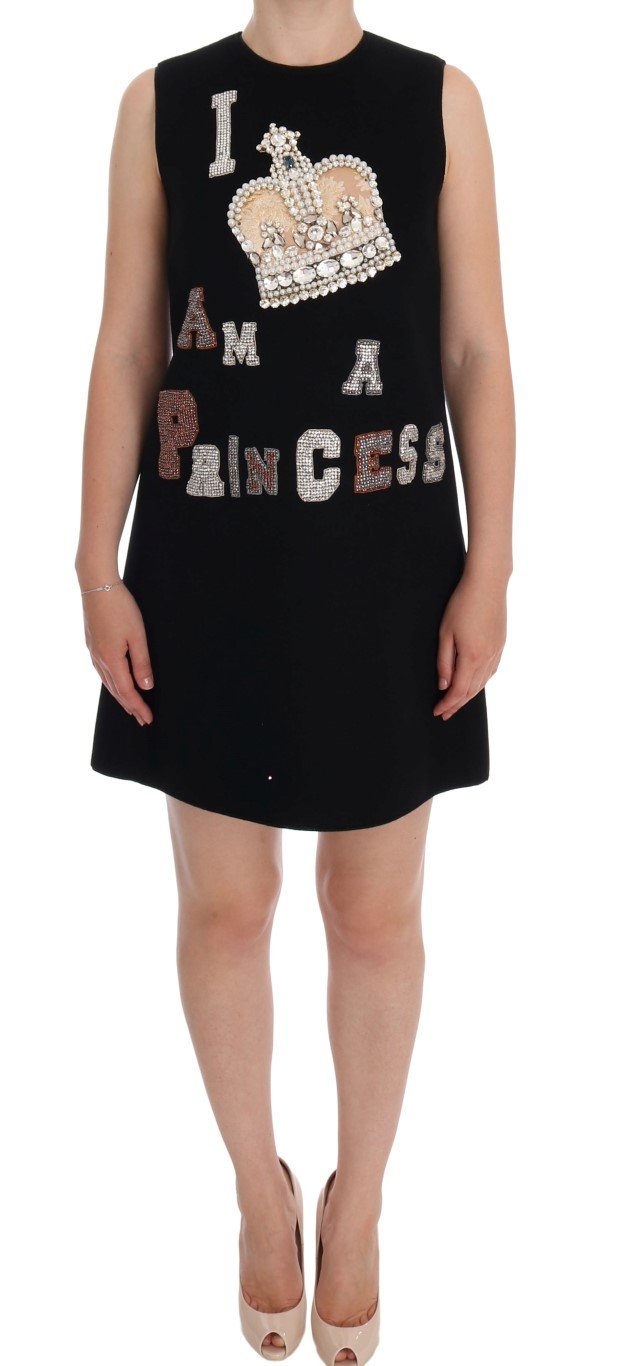 Dolce & Gabbana Women's I AM A PRINCESS Crystal Shift Dress Black DR1052 - IT40|S
