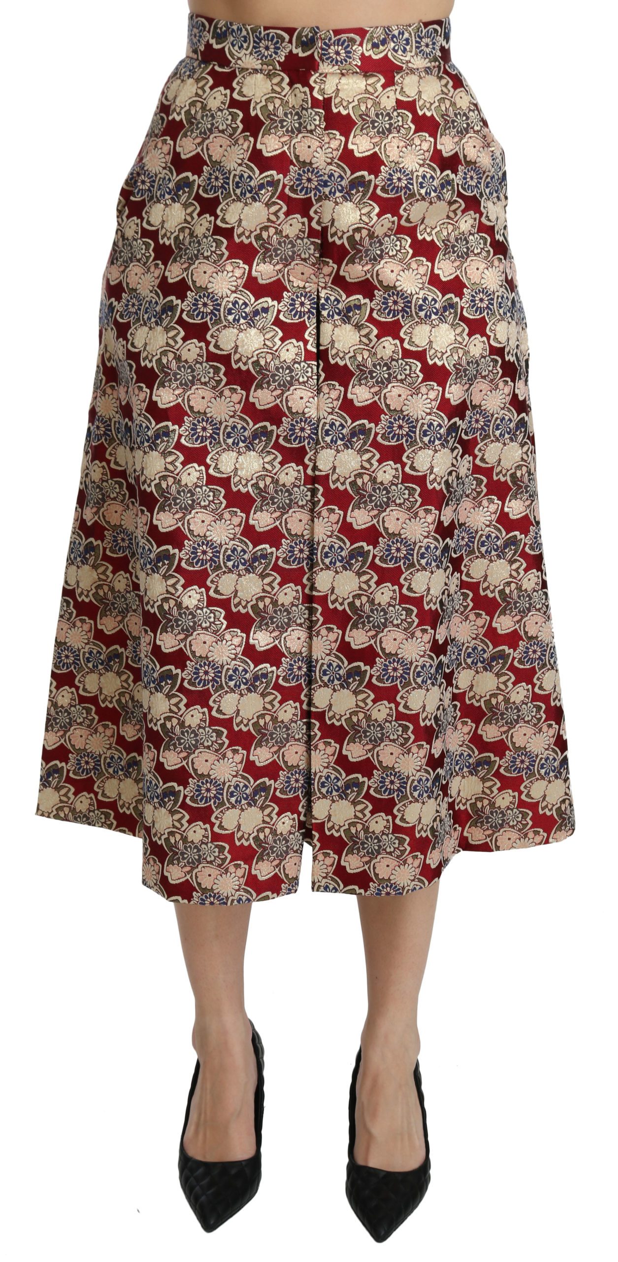 Dolce & Gabbana Women's Brocade High Waist Midi Skirt Beige SKI1341 - IT40|S
