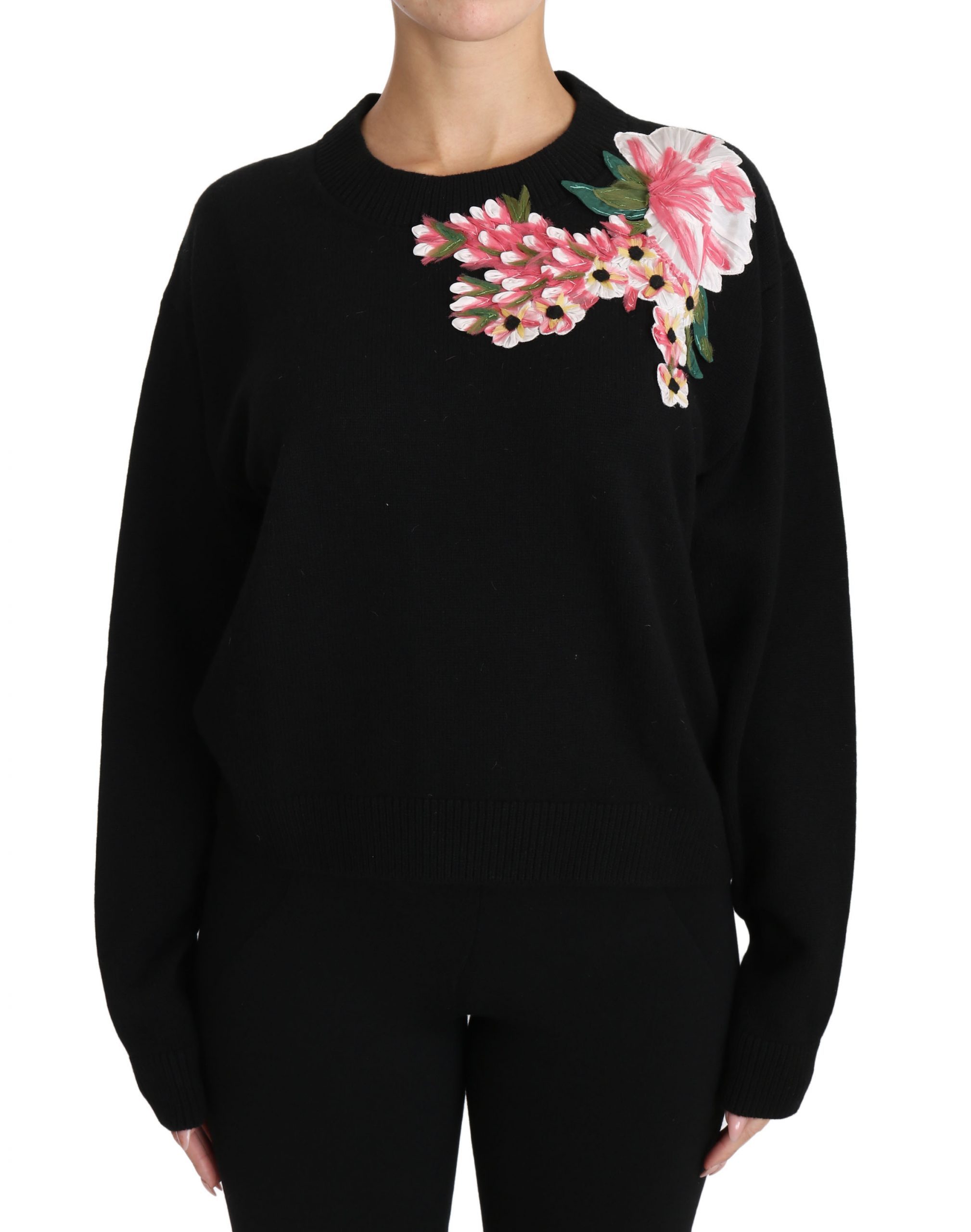 Dolce & Gabbana Women's Cashmere Floral Top Black TSH3090-44 - IT44|L