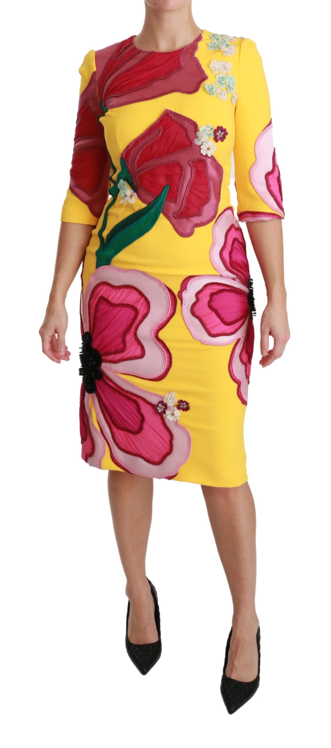 Dolce & Gabbana Women's Floral Crystal Sheath Dress Yellow DR2522 - IT40|S