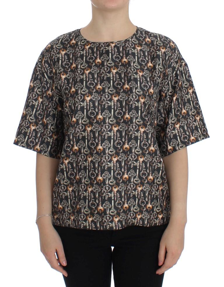 Dolce & Gabbana Women's Gold Key Print Top Gray SIG13324 - IT48|XXL