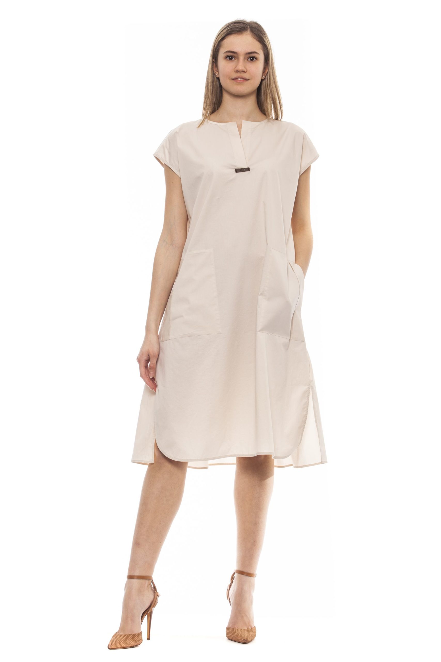 Peserico Women's Bianco Dress Beige PE1383234 - IT42 | S