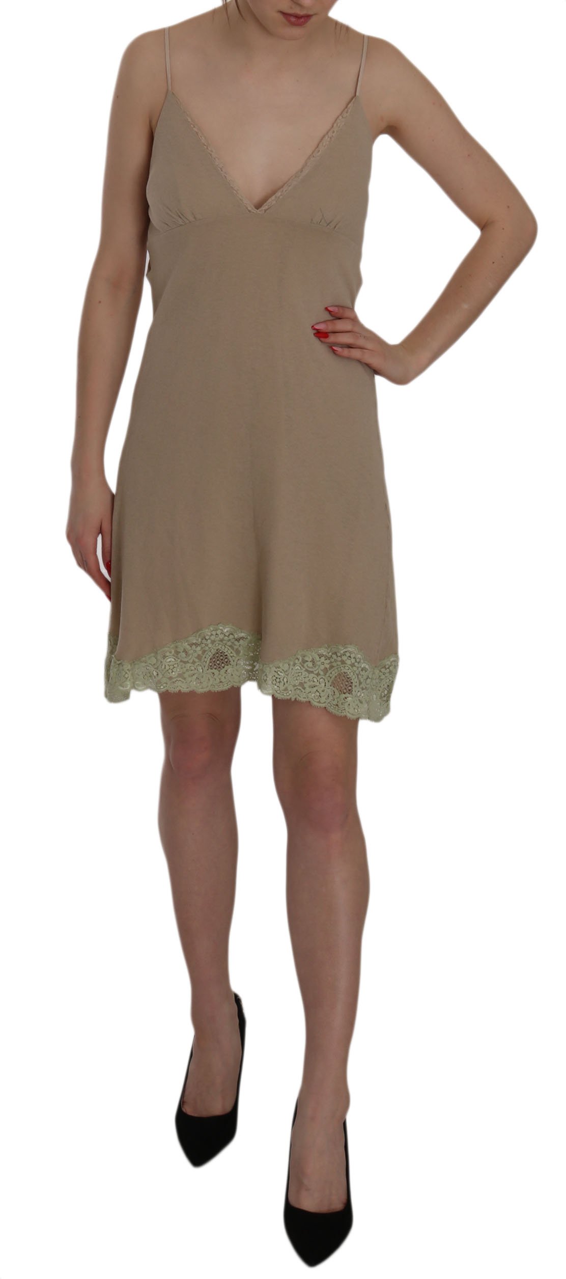 PINK MEMORIES Women's Lace Spaghetti Strap Cotton Dress Beige TSH3477 - IT42|M