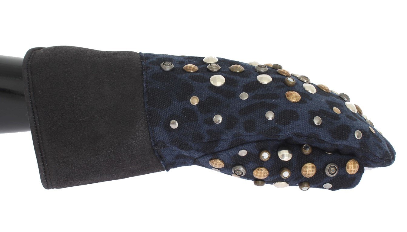 Dolce & Gabbana Men's Wool Shearling Studded Leopard Gloves Gray LB132 - 9|M