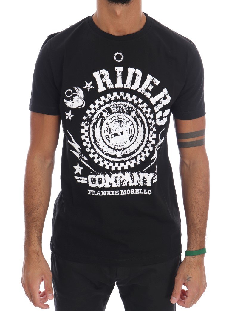 Frankie Morello Men's RIDERS Crew Neck T-Shirt Black White TSH1266 - S