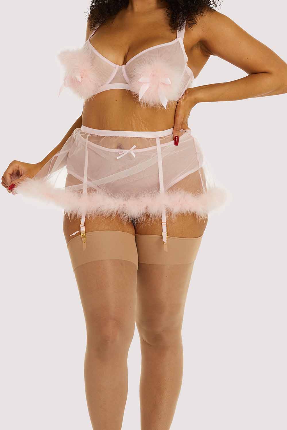 Gabi Fresh Marina Pink Feather Suspender Belt UK 26 / US 22