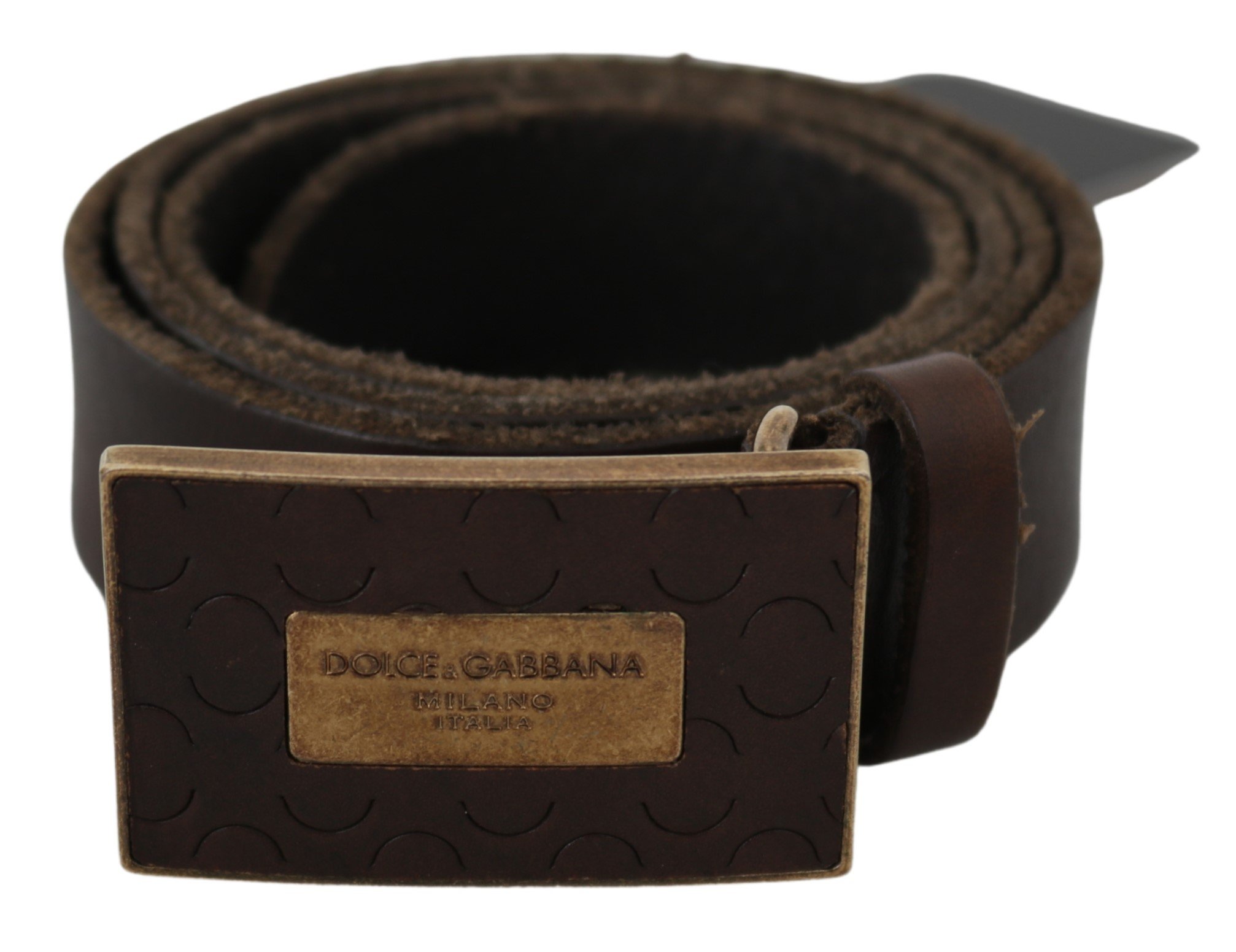 Dolce & Gabbana Men's Gold Logo Buckle Belt Brown BEL60799 - 80 cm / 32 Inches