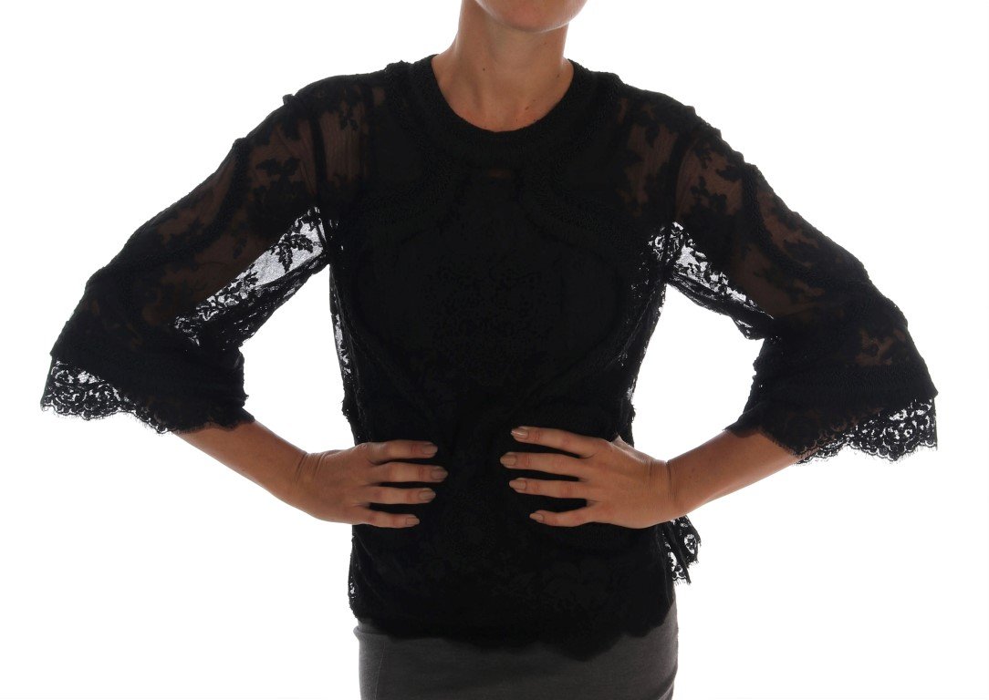 Dolce & Gabbana Women's Floral Lace Cutout Top Black TSH1447 - IT36 | XS