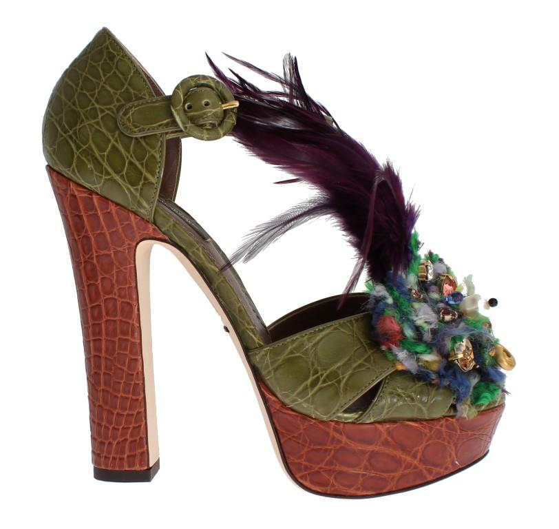 Dolce & Gabbana Women's Caiman Crocodile Leather Sandal Multicolor SIG17592 - EU40/US9.5
