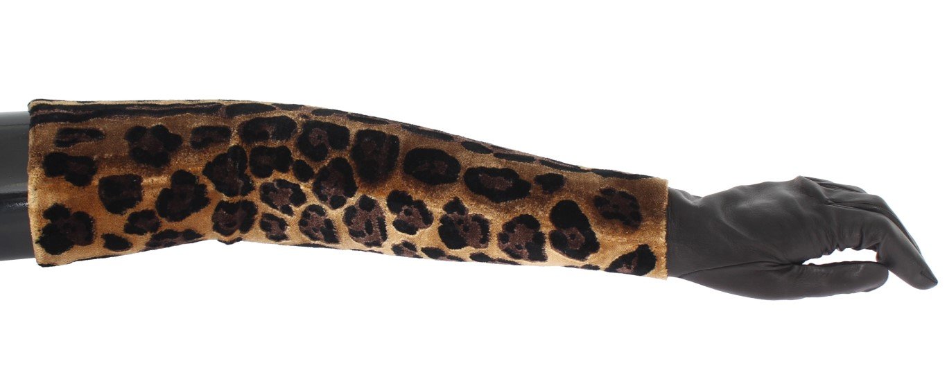 Dolce & Gabbana Women's Leopard Leather Velvet Gloves Brown LB114 - 7.5|S
