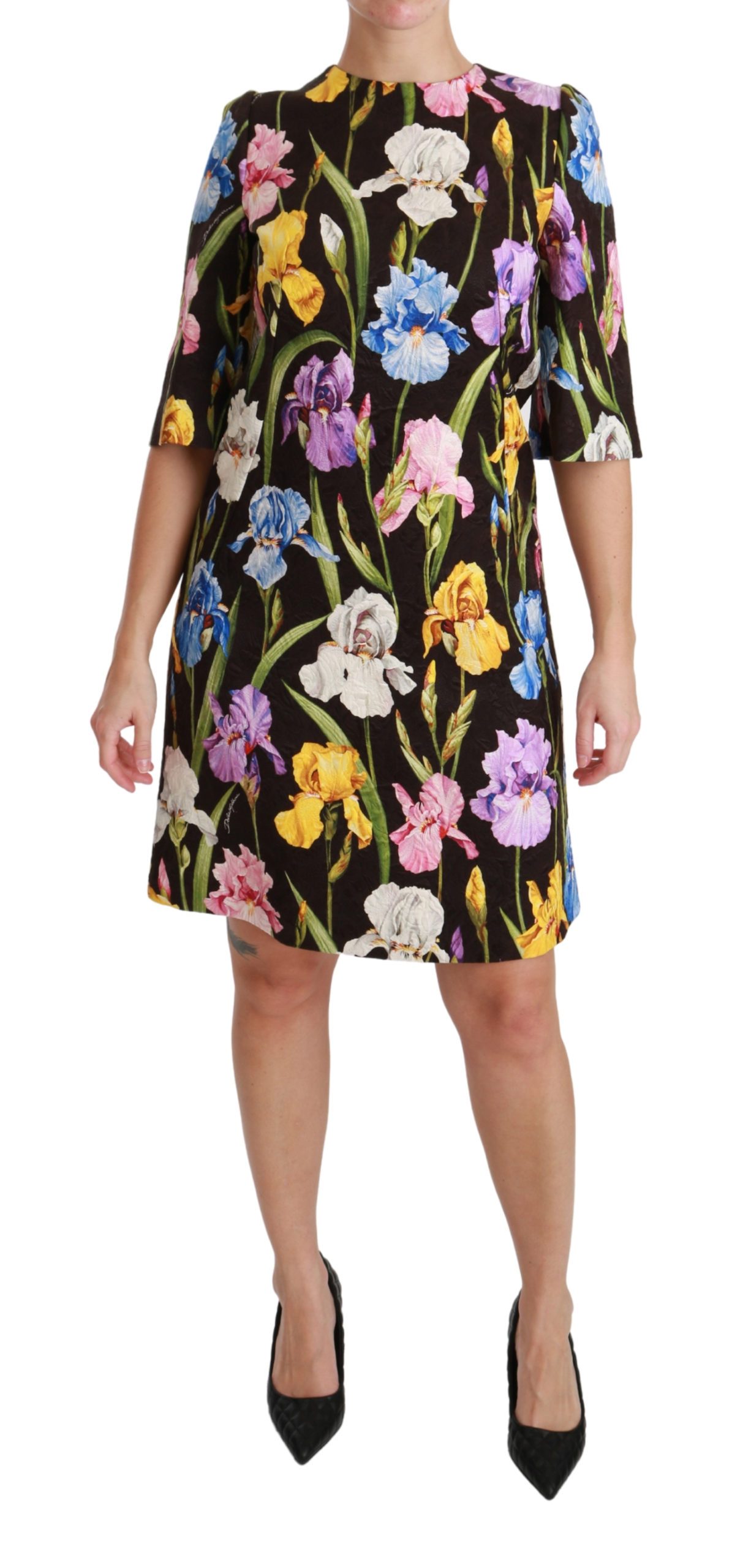 Dolce & Gabbana Women's Cotton Silk Floral Shift Dress Black DR2544 - IT38|XS