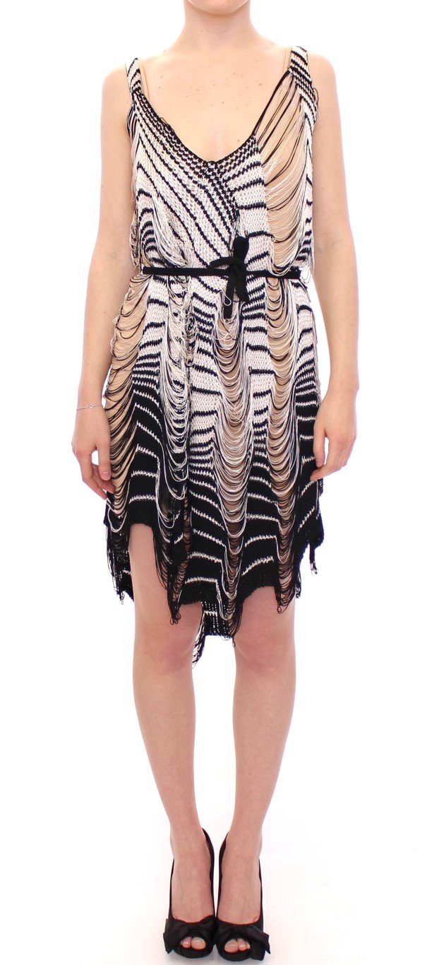 Alice Palmer Women's Chainette Knit Striped Assymetrical Dress Black/White MOM10058 - S