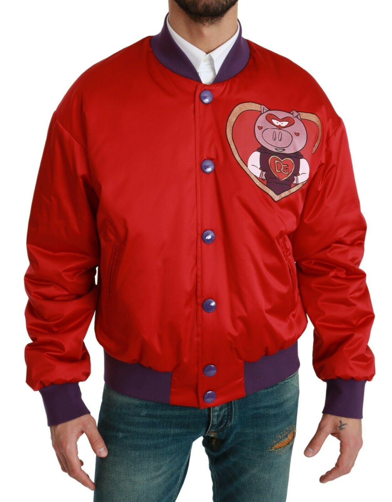 Dolce & Gabbana Men's YEAR OF THE PIG Bomber Jacket Red JKT2610 - IT44 | XS