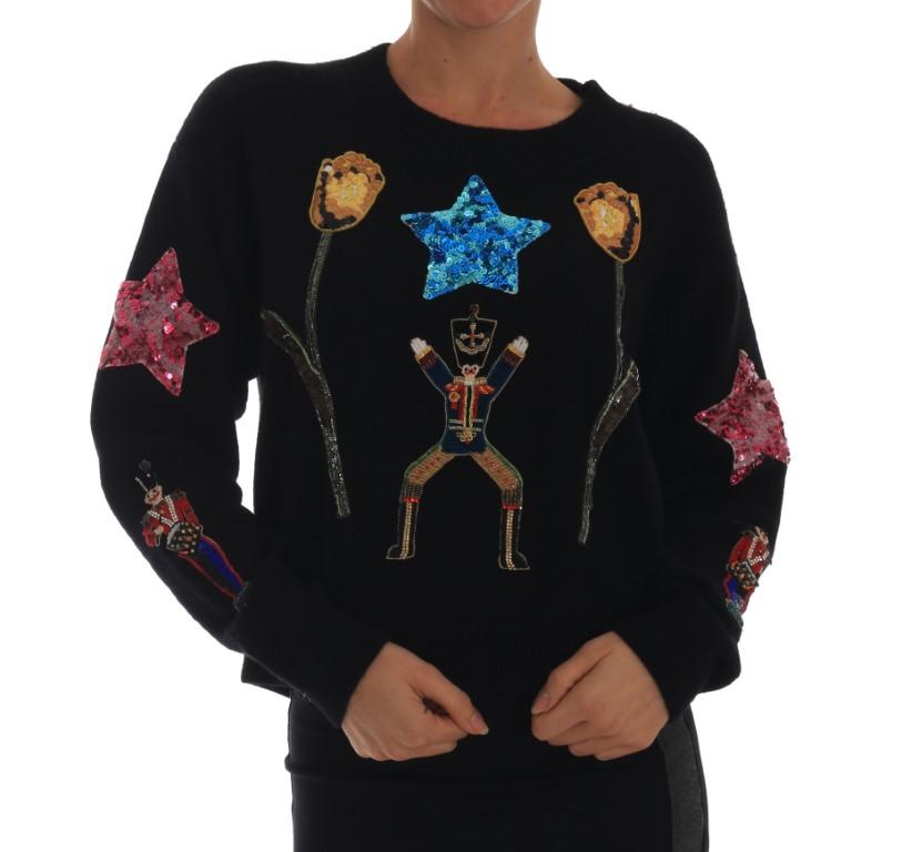 Dolce & Gabbana Women's Fairy Tale Crystal Cashmere Sweater Black TSH1904 - IT46|XL