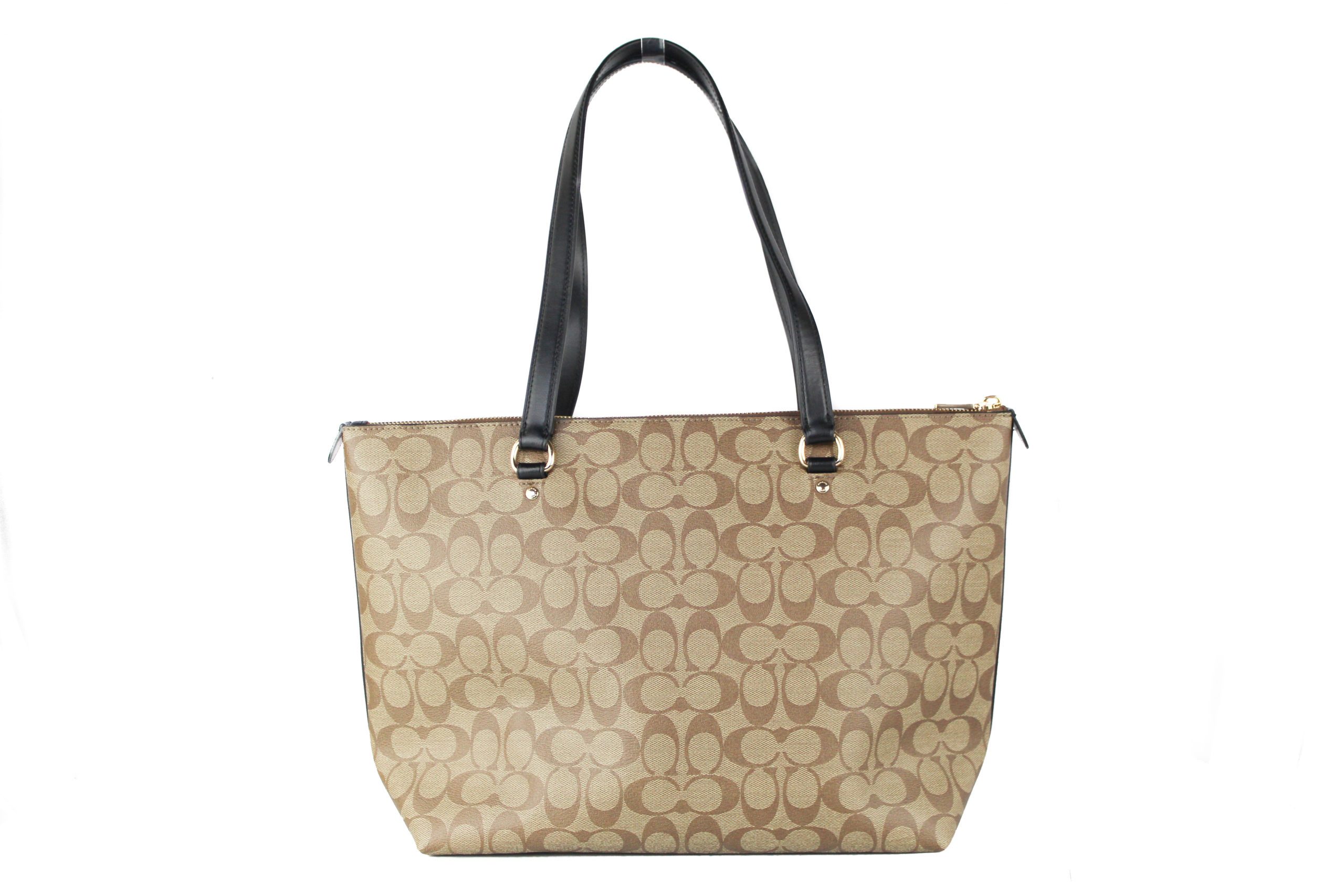 COACH Women's Canvas Leather Tote Bag Khaki 504292