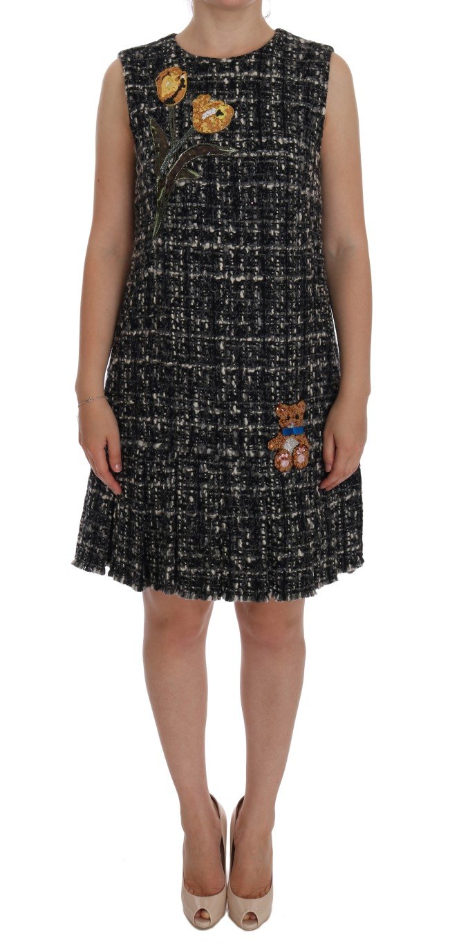 Dolce & Gabbana Women's Wool Crystal Teddy Bear Dress Gray DR1023 - IT44|L