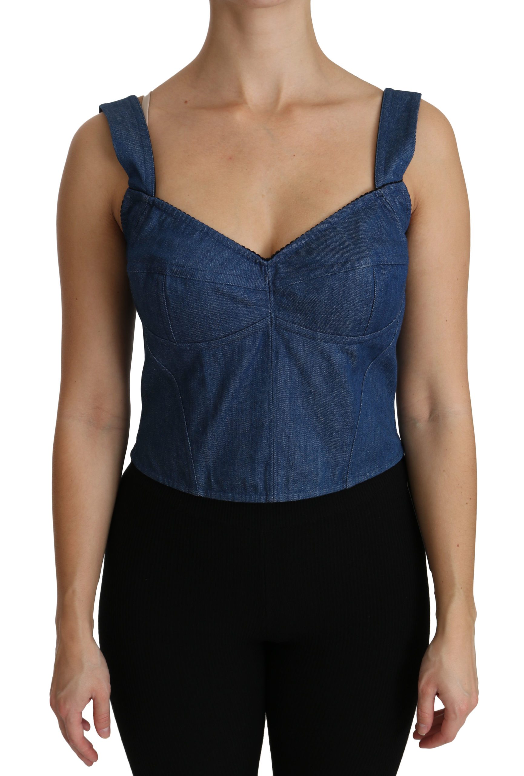 Dolce & Gabbana Women's Sleeveless Bustier Tops Blue TSH4309 - IT36 | XS