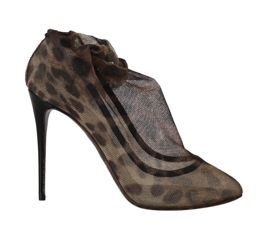 Dolce & Gabbana Women's Leopard Tulle Heel Brown LA5185 - EU38/US7.5