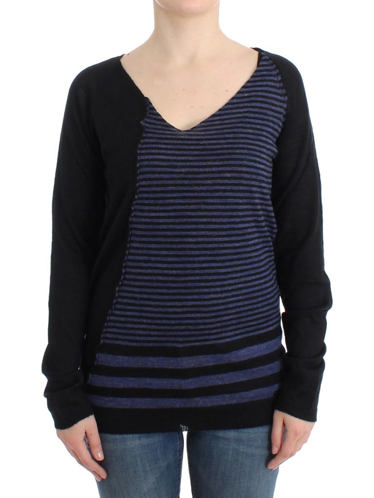 Costume National Women's Striped V-neck Sweater Black SIG12052 - M