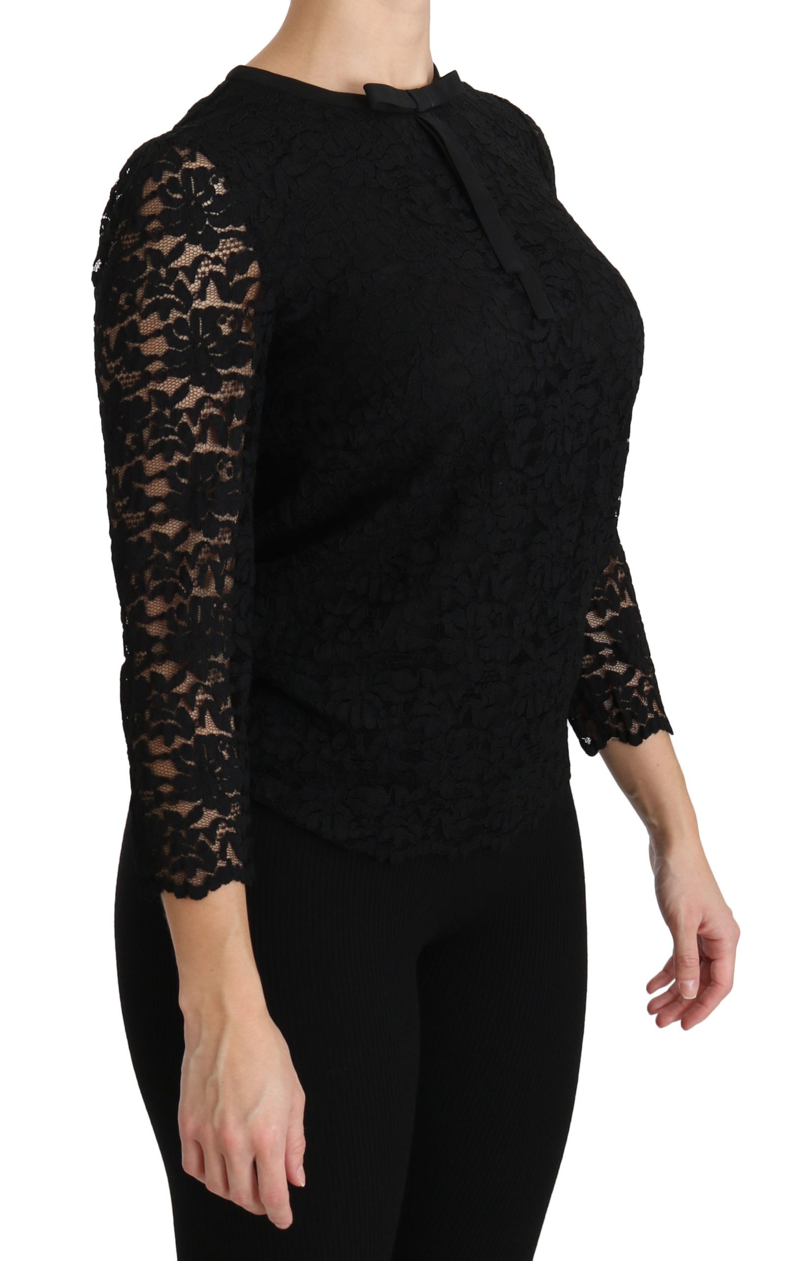Black Lace Long Sleeve Nylon Blouse - IT44|L