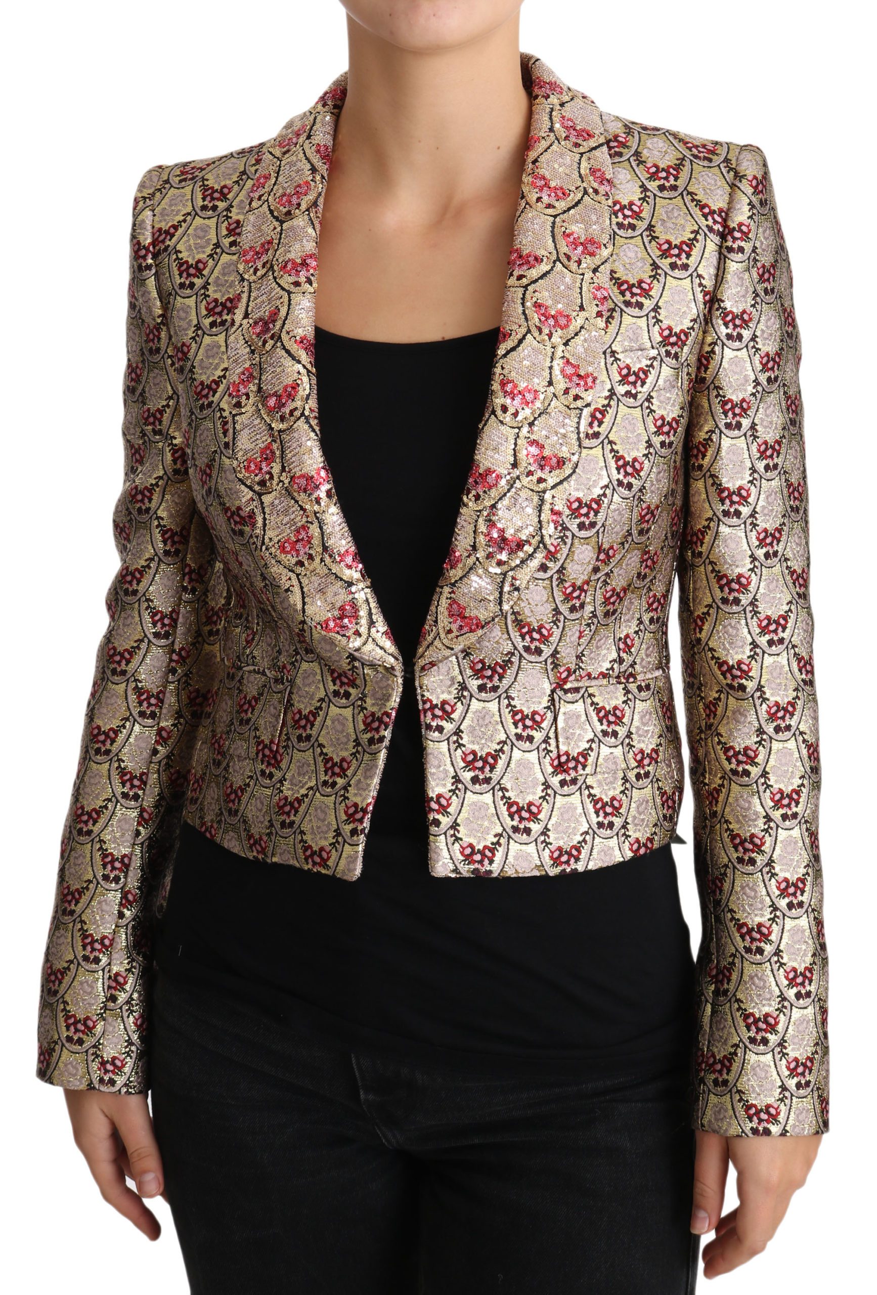 Dolce & Gabbana Women's Floral Sequined Blazer Jacket Gold JKT2420 - IT38|XS