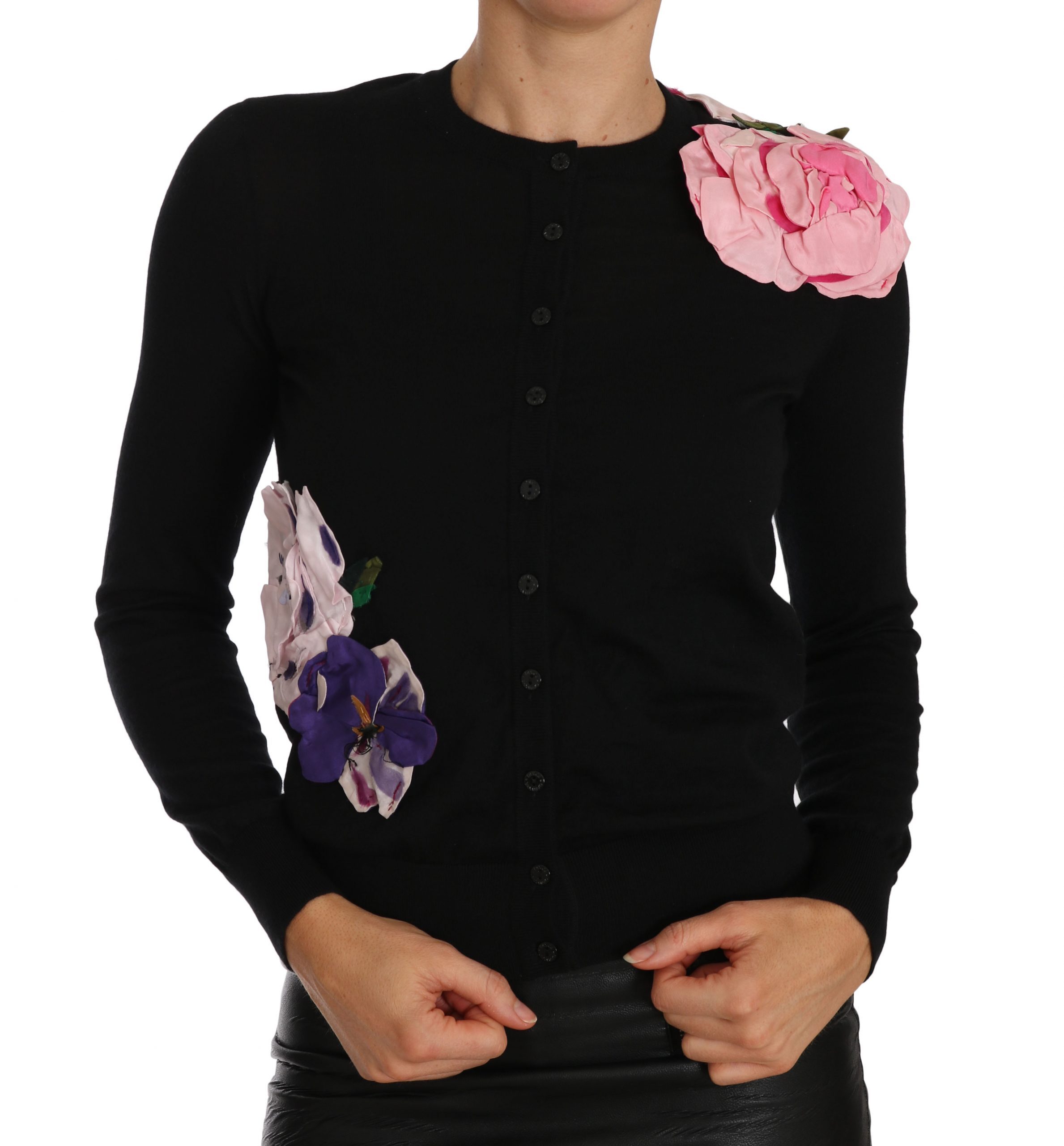 Dolce & Gabbana Women's Cashmere Floral Cardigan Black TSH2305 - IT36|XXS