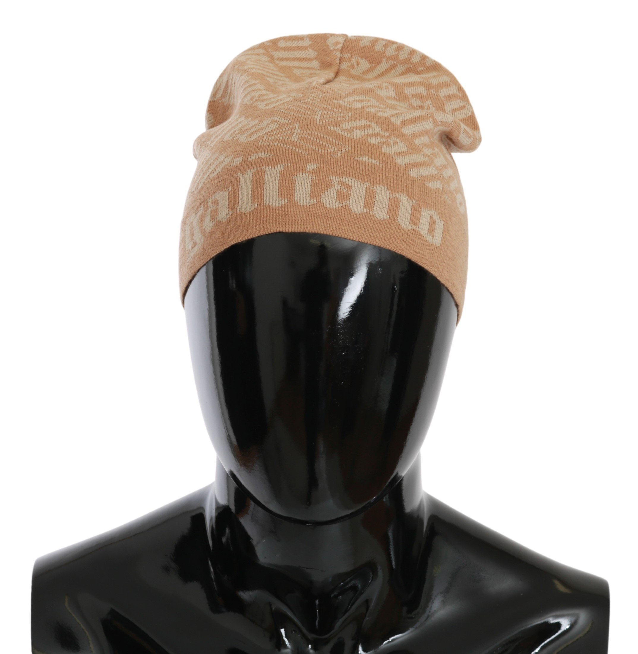 John Galliano Men's Wool Blend Branded Wool Hat Beige HAT20125