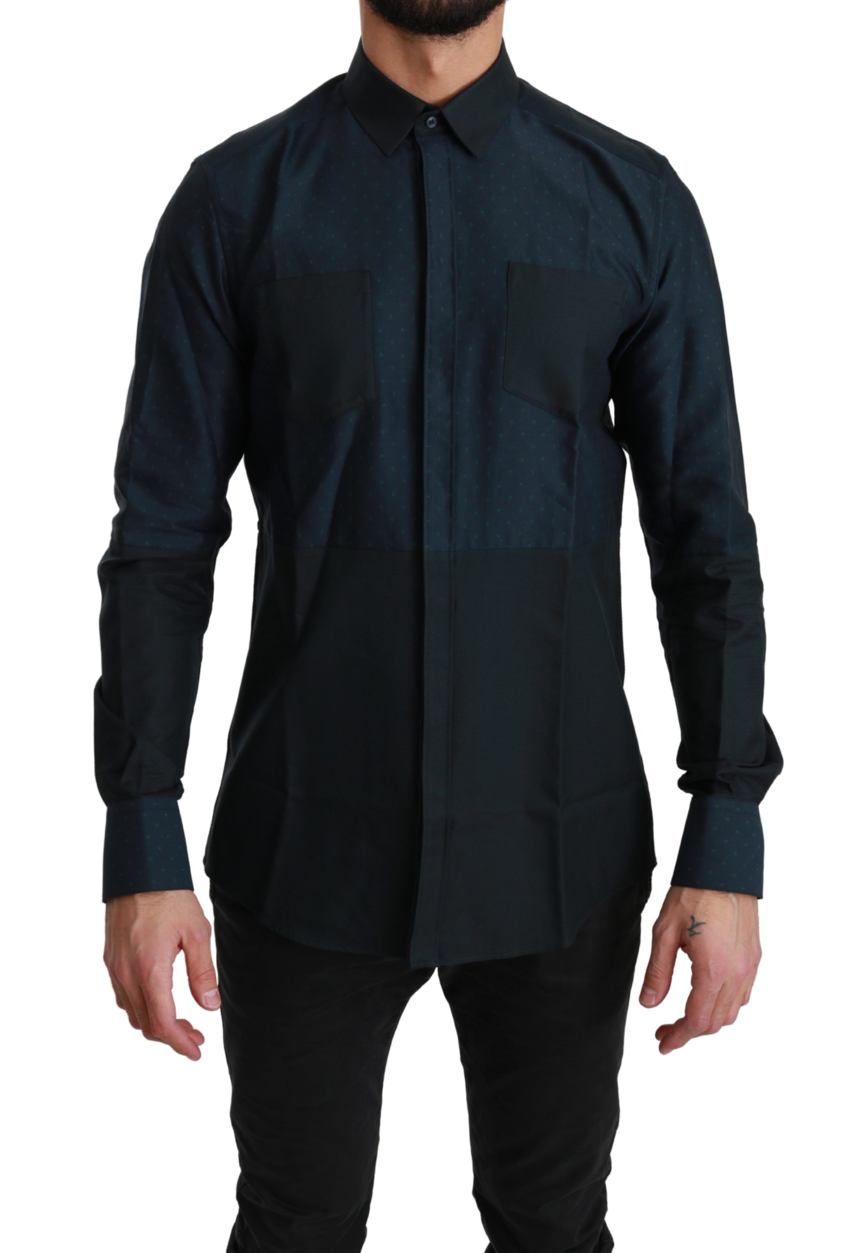 Dolce & Gabbana Men's MARTINI Dot Formal Cotton Shirt Black TSH4506 - IT39 | S