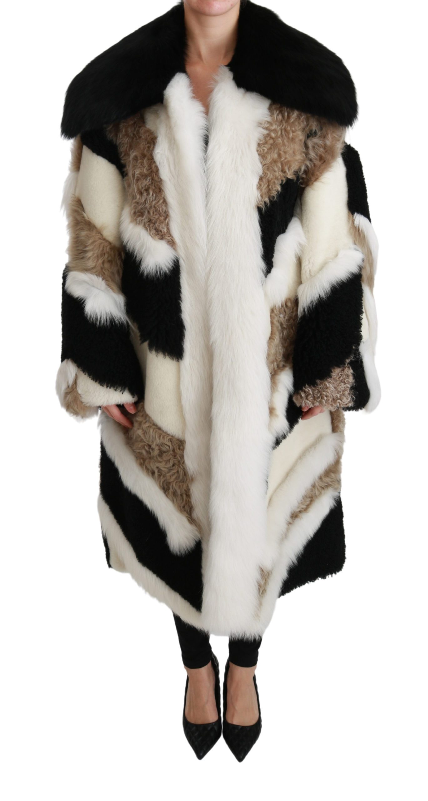 Dolce & Gabbana Women's Sheep Fur Shearling Cape Jacket Coat Multicolor JKT2569 - IT38 | S