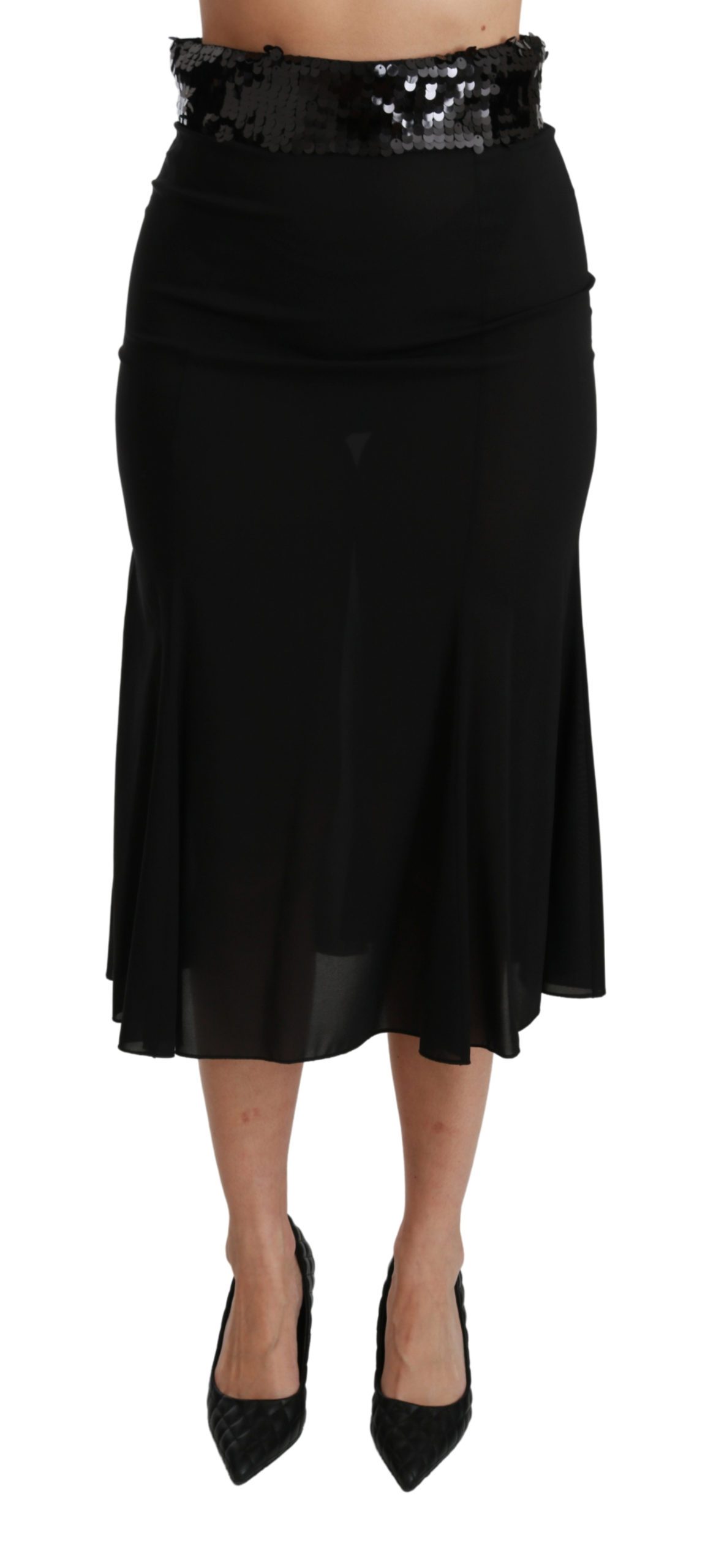 Black High Waist Mermaid Midi Silk Skirt - IT42|M