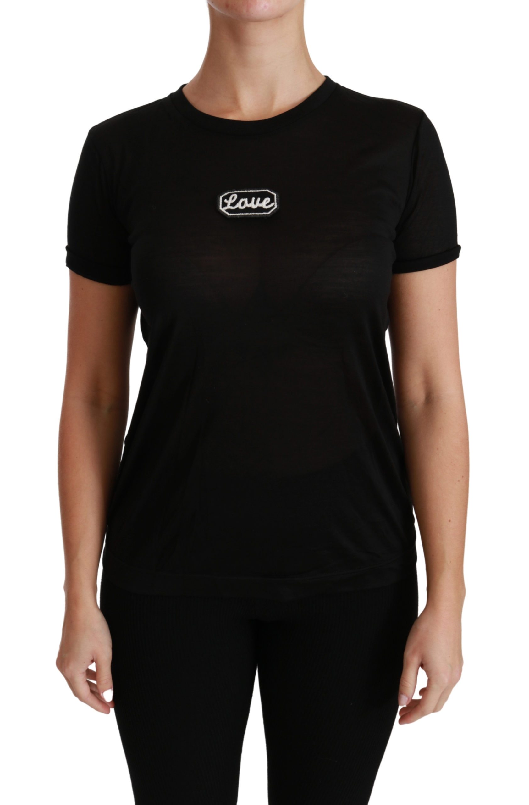 Black Love Short Sleeve Top Silk T-shirt - IT46|XL