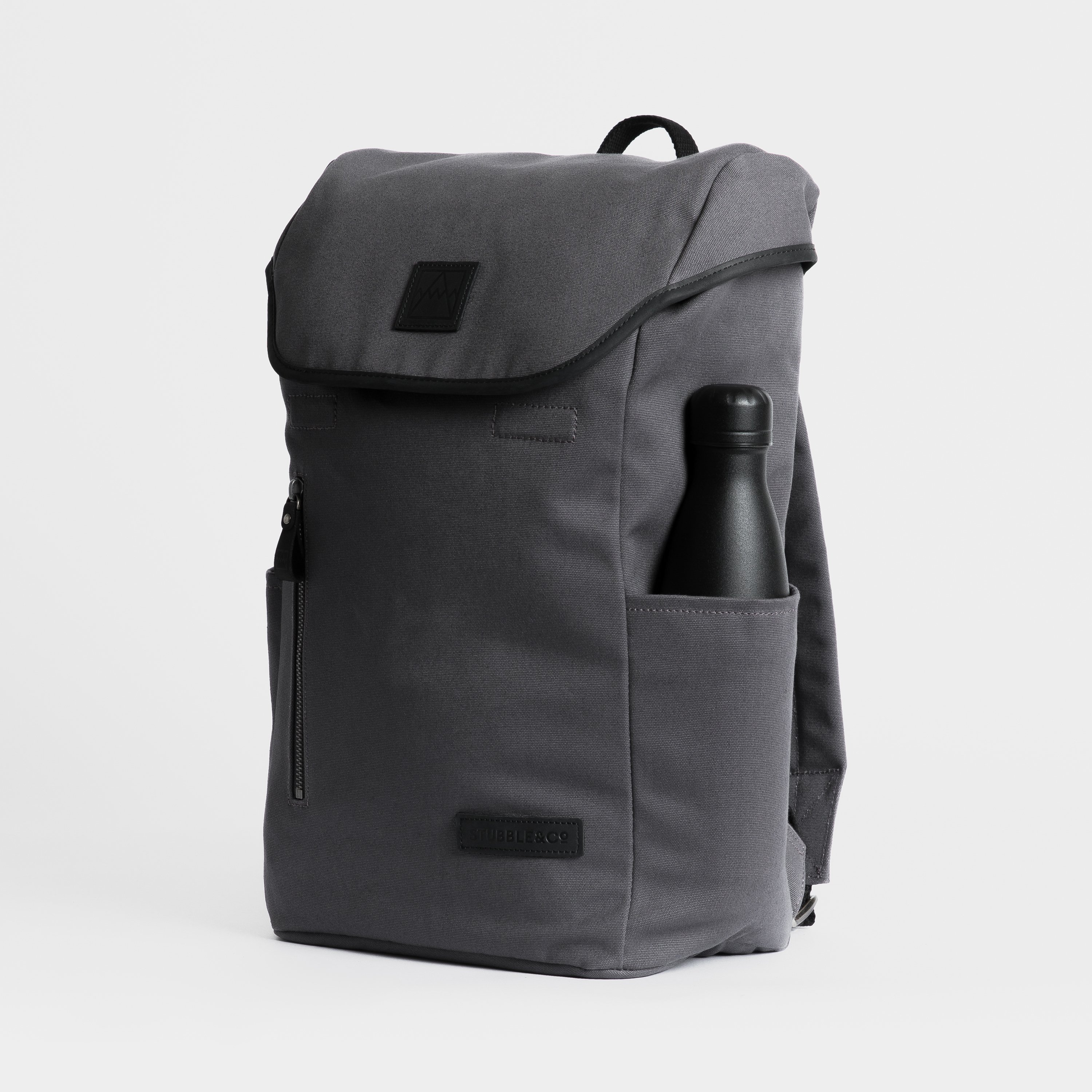 The Backpack. Premium Waterproofed Canvas and Leather. 15" Laptop Pocket., Smoke