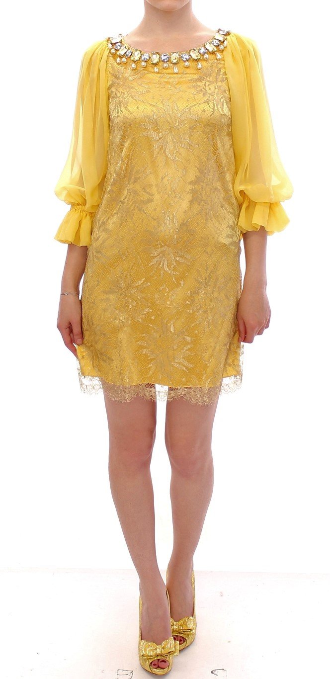 Dolce & Gabbana Women's Lace Crystal Mini Dress Yellow GSS10005 - IT38|XS